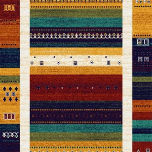 Unicarpet Ethno Collectie 6 – Rood‑Oker Wollen Vloerkleed met Groene en Blauwe Accenten (80% Wol)