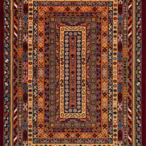 Collection Unicarpet Ethno : tapis en laine bordeaux à motif traditionnel (80 pour cent laine)